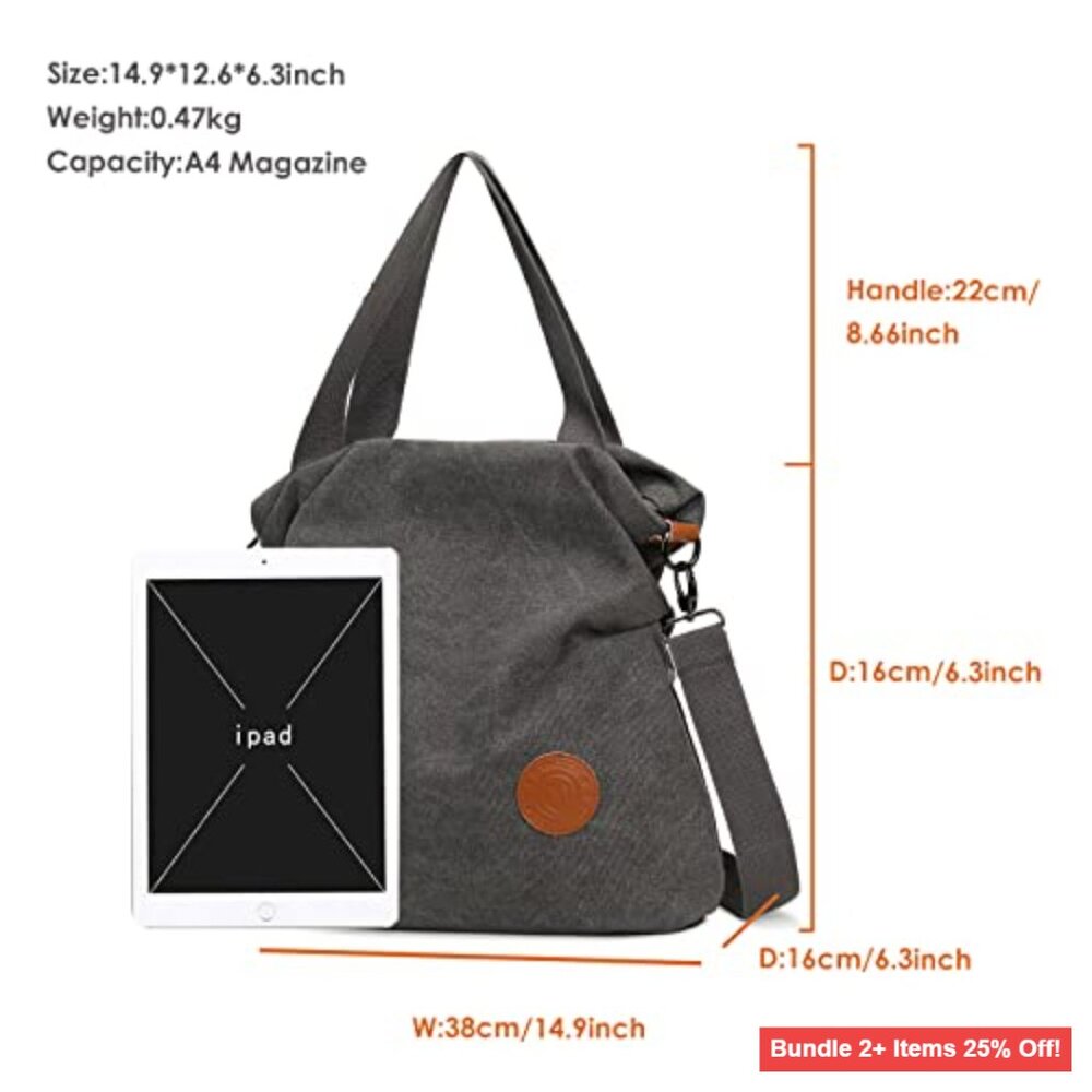 Canvas Crossbody Tote Bag with Adjustable Strap, Lightweight & Spacious - Picture 5 of 7
